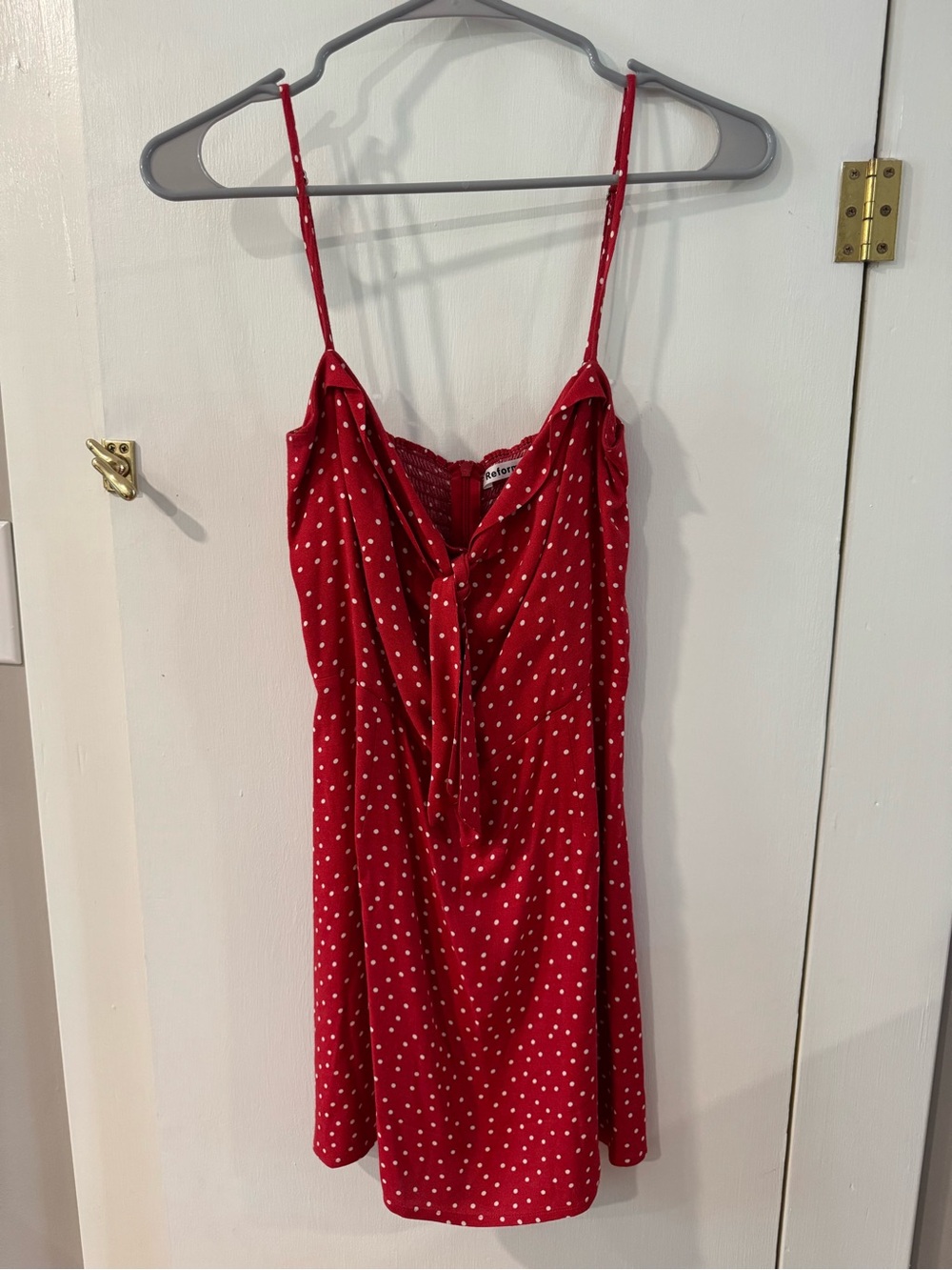 Reformation Red Polka Dot Tie-Front Mini Dress